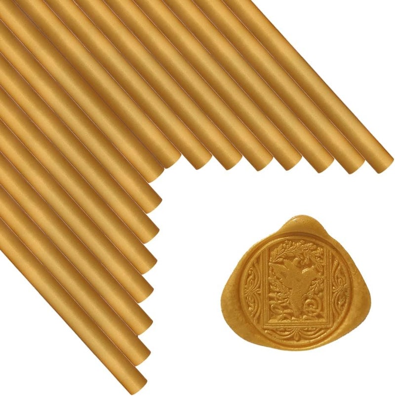 ANBOSE 16 Count Gold Wax Seal Sticks for 0.44 Inch Glue Gun, Non-Toxic, Flexible, Durable, Suitable for Wedding Invitations, Cards, Envelopes - Image 1